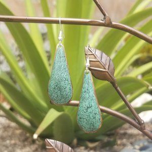 Handmade Tear Drop Shaped Copper Earrings in Turquoise